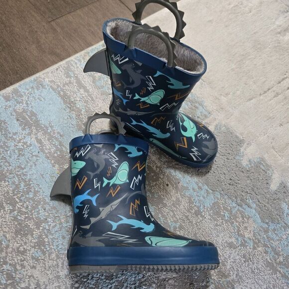 Members Mark Children’s Lined pull on Rain Boot Blue Shark Design size 9/10 - Picture 1 of 10